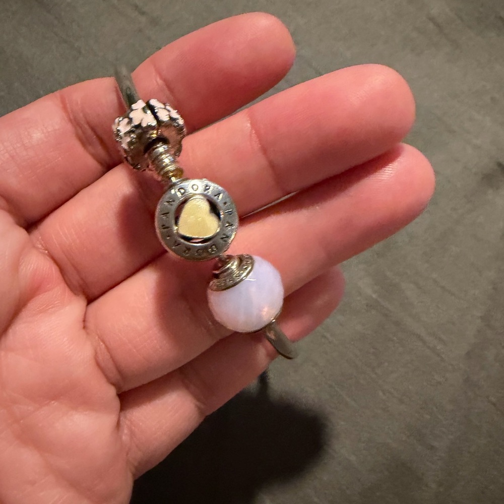 Pandora Silver Bracelet with Gold Heart and Pink Bead
